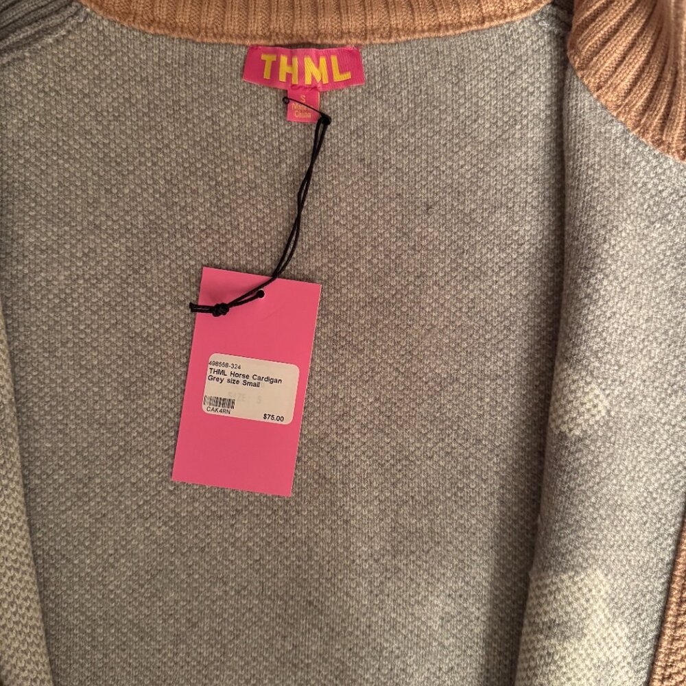 Horse Equestrian Knit Cardigan Sweater Cape Shrug Gray Horses Western S New - Picture 7 of 7